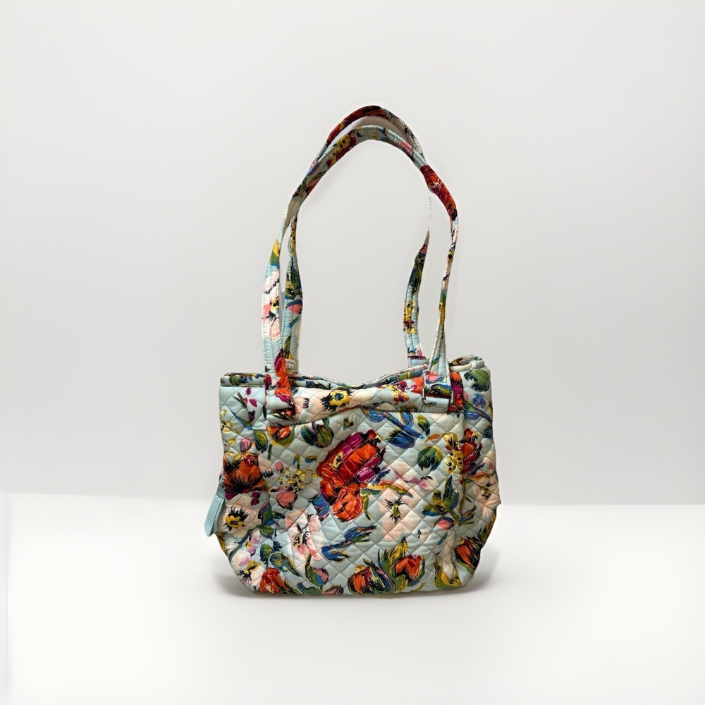 Vera Bradley Sea Air Floral Satchel Recycled Cotton Bag Blue Floral Lining